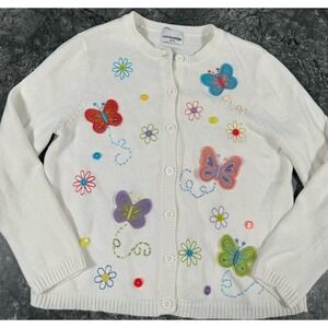 Breckenridge Petite Womens Butterfly Cardigan Sweater Embellished White Sz L
